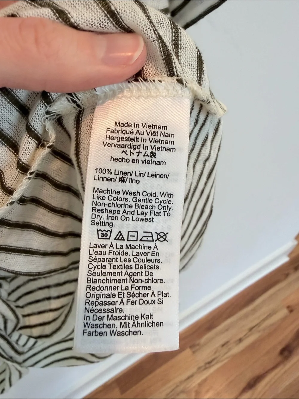 J. Crew Linen Striped Short Sleeve Tee in White & Olive Green, Size Medium